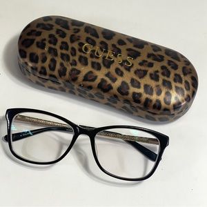 Guess GU2500 Eyeglass Frames Black & Gold With Leopard Print Case
